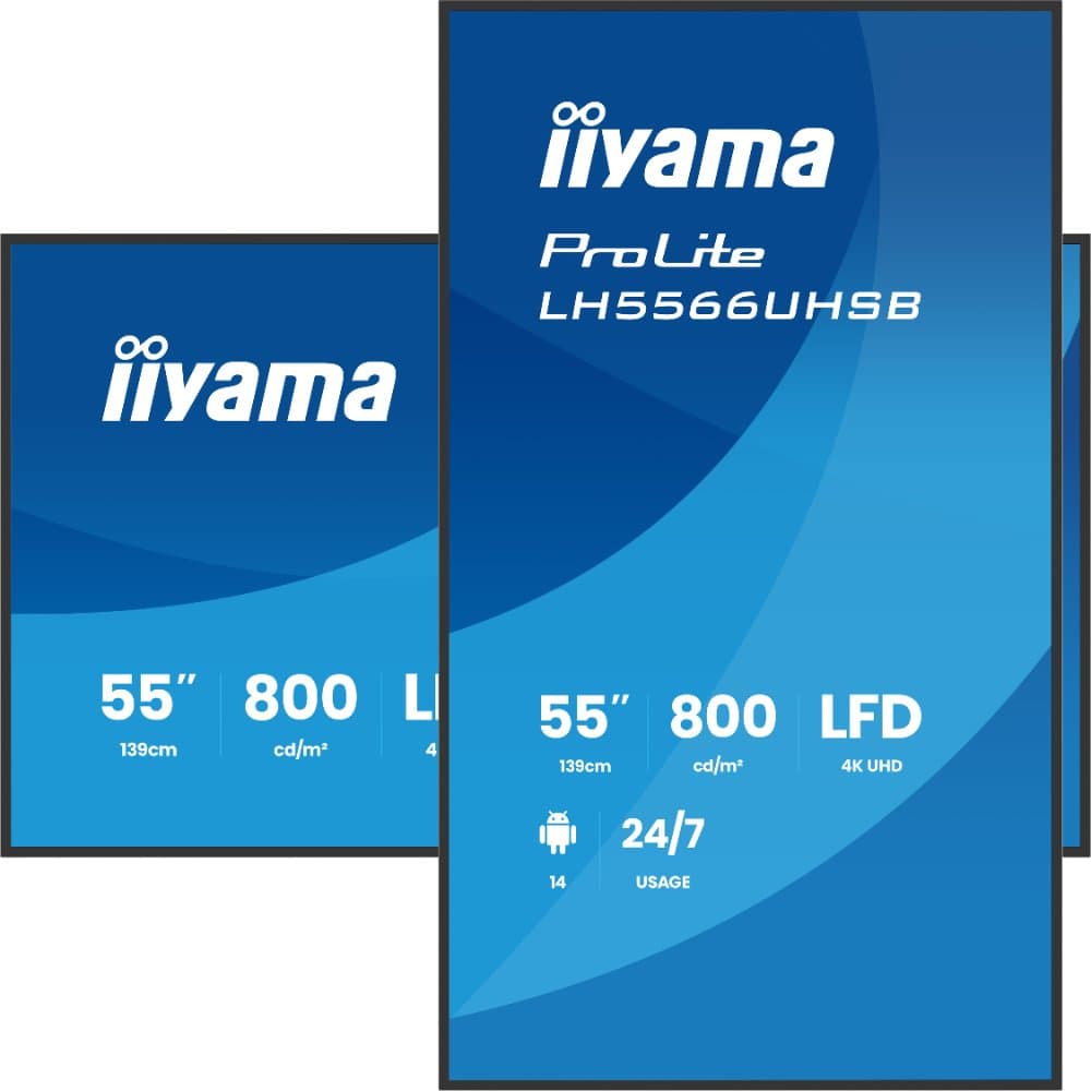 iiyama LH5566UHSB-B1AG 55" 4K UHD Signage Display, 800 cd/m² Vivid-Bright, Android 14 product photo