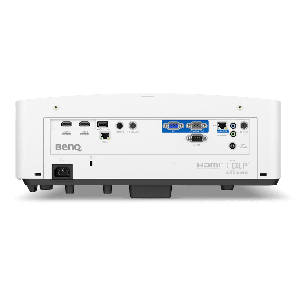 BenQ LU935 laser projector, rear view showing connectivity ports