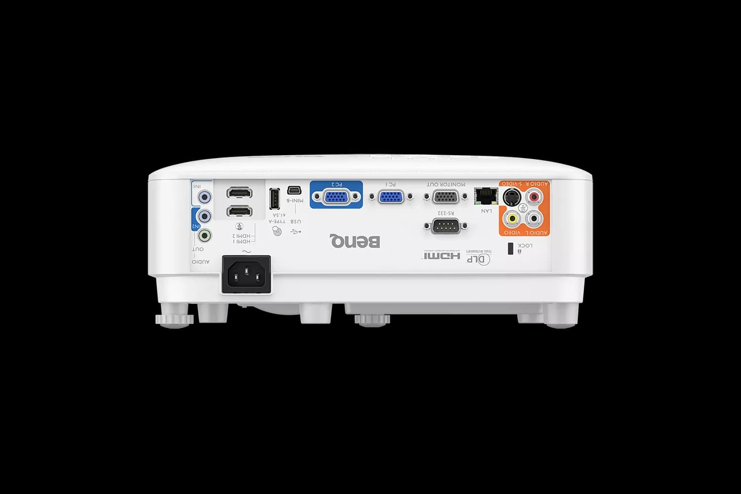 BenQ MX825STH projector, rear connections view