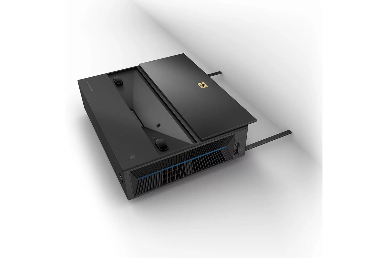 BenQ V7050i laser TV projector, top view positioned against a wall
