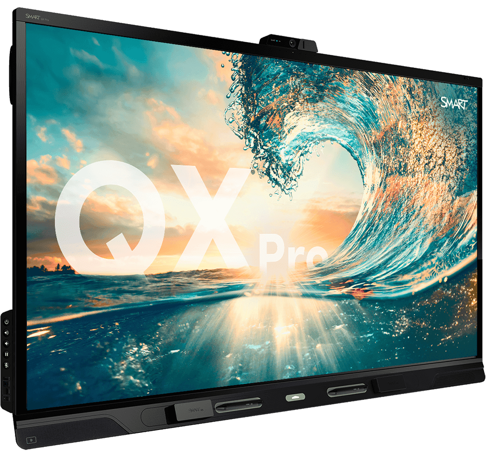 SMART Board QX Pro (V2) series official render, angled view — series press image, not size-specific to the 86" QX286-V2-P