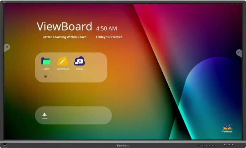 ViewSonic IFP6550-5F 65-inch interactive display front view showing ViewBoard home screen UI