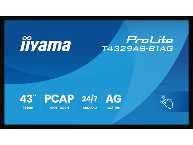 iiyama T4329AS-B1AG 43" Signage Display Interactive flat panel 108 cm (42.5") IPS 500 cd/m² 4K Ultra HD Black Touchscreen Built-in processor Android 8.0 24/7